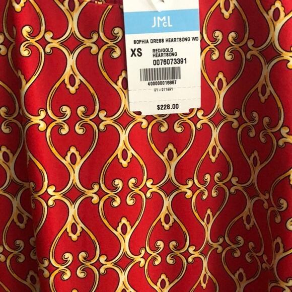 NWT J. McLaughlin XS Sophia Shift Dress Heartsong Scarf Print Red Gold - Picture 5 of 5